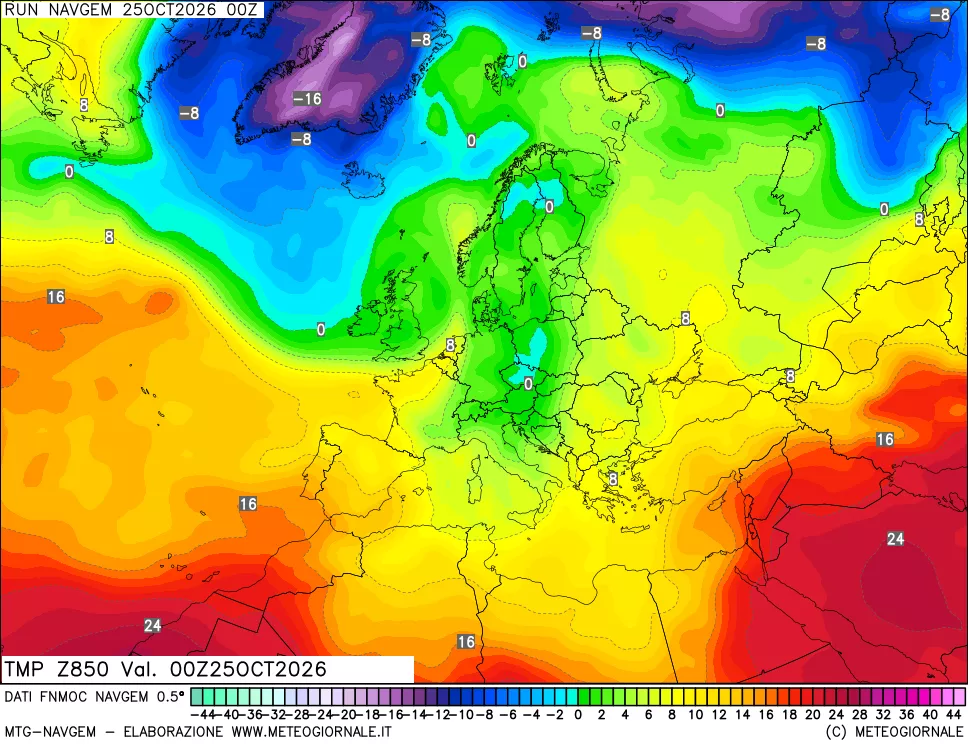 mappa Temperatura a 850 hPa