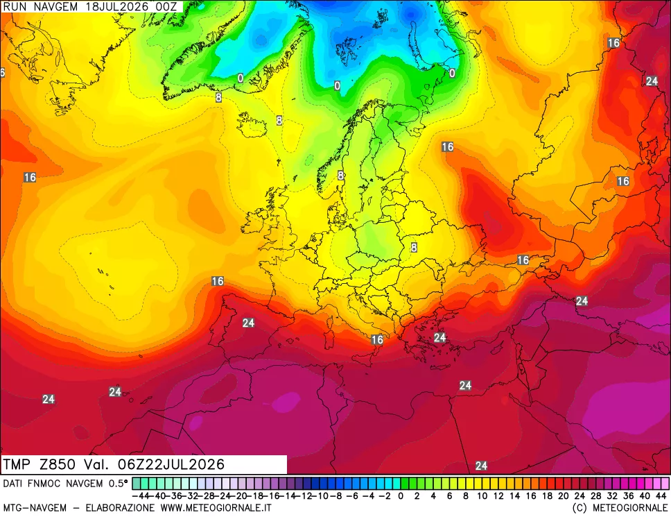 mappa Temperatura a 850 hPa