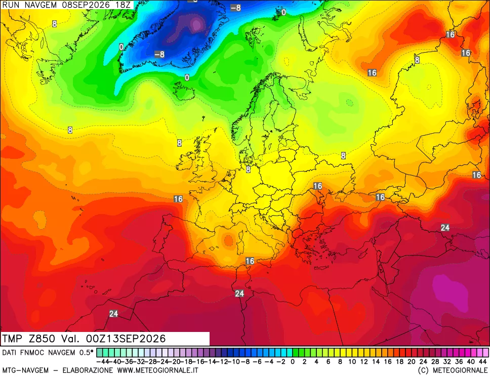 mappa Temperatura a 850 hPa