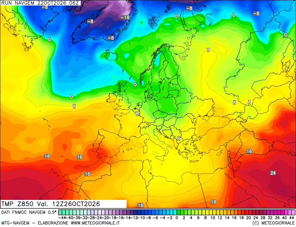 mappa Temperatura a 850 hPa