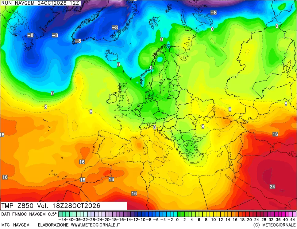 mappa Temperatura a 850 hPa