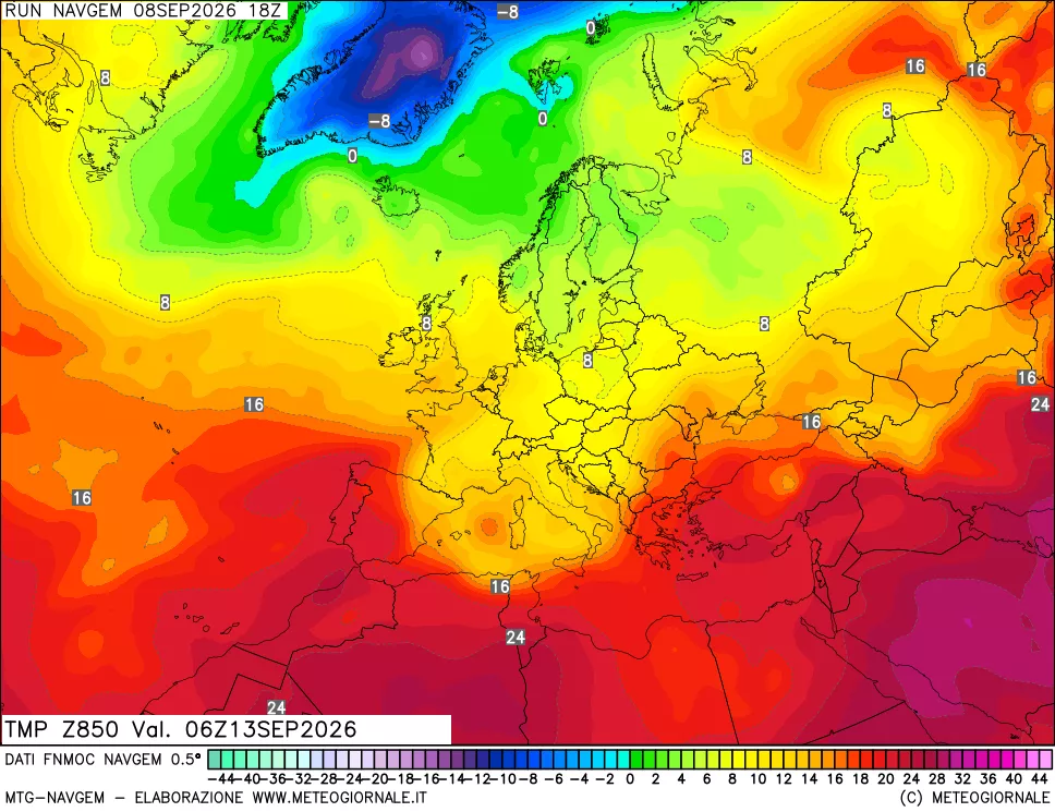 mappa Temperatura a 850 hPa