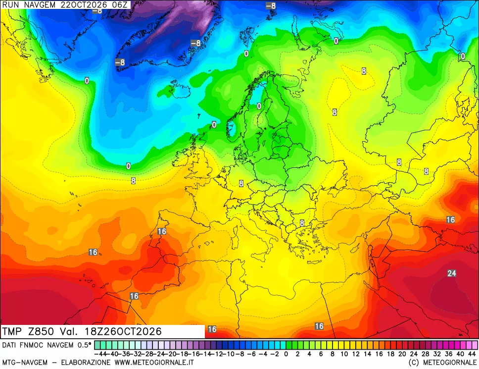 mappa Temperatura a 850 hPa