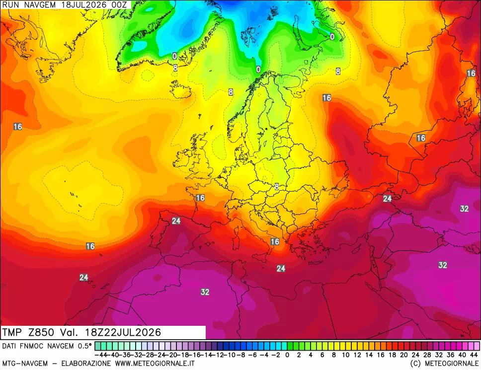 mappa Temperatura a 850 hPa