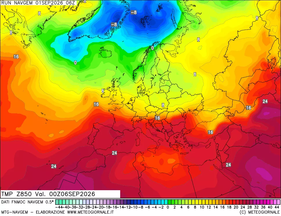 mappa Temperatura a 850 hPa