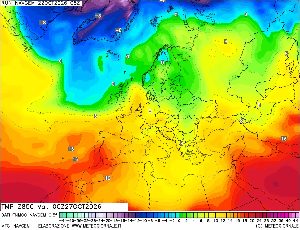 mappa Temperatura a 850 hPa