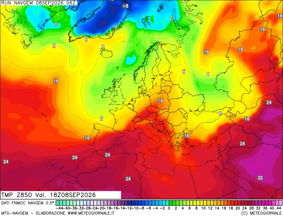 mappa Temperatura a 850 hPa