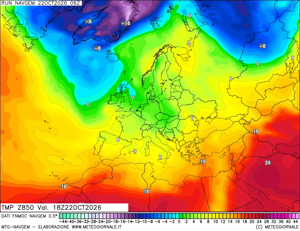 mappa Temperatura a 850 hPa