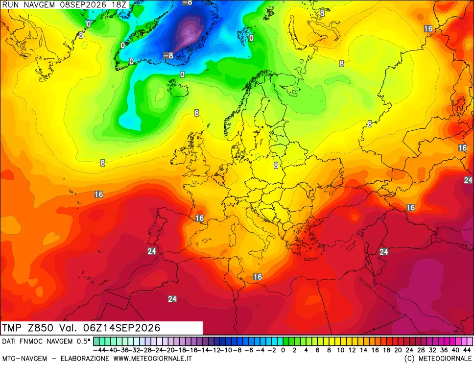 mappa Temperatura a 850 hPa