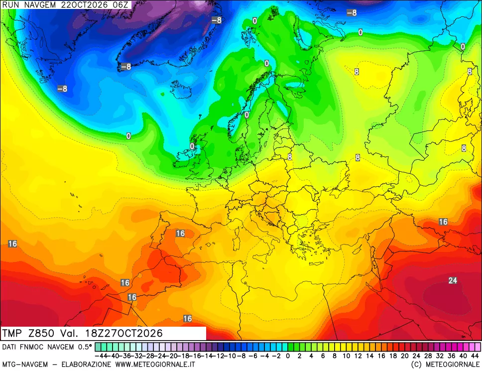 mappa Temperatura a 850 hPa