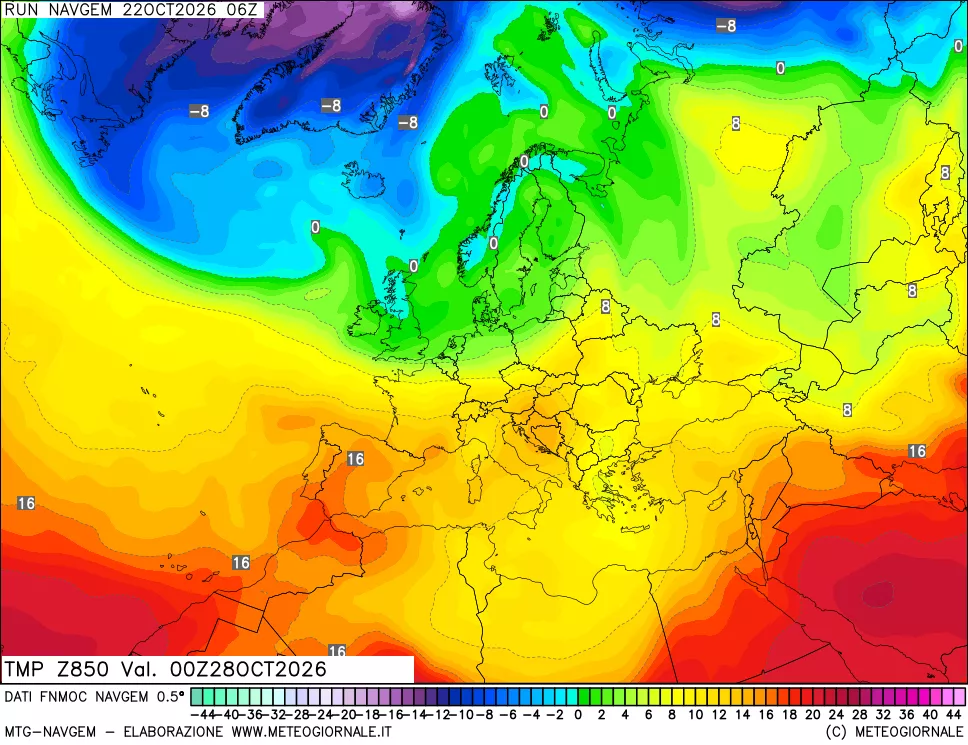 mappa Temperatura a 850 hPa