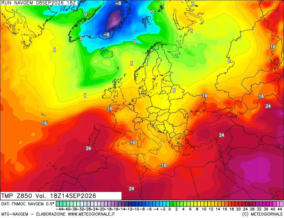 mappa Temperatura a 850 hPa