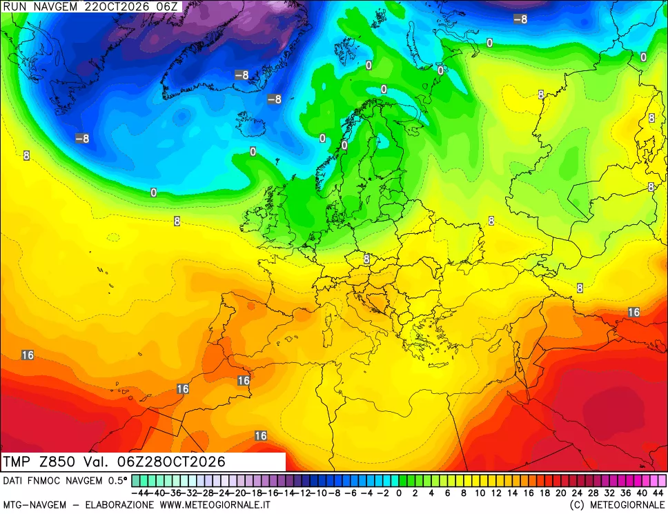 mappa Temperatura a 850 hPa