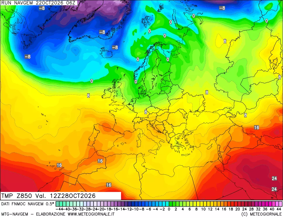 mappa Temperatura a 850 hPa