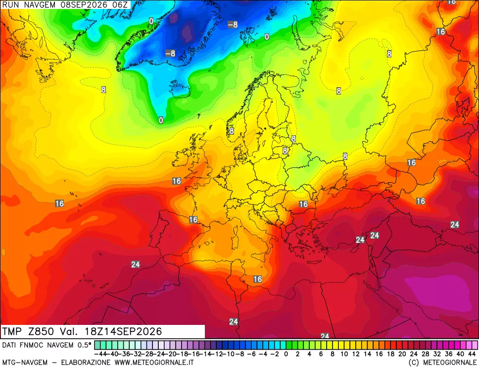 mappa Temperatura a 850 hPa