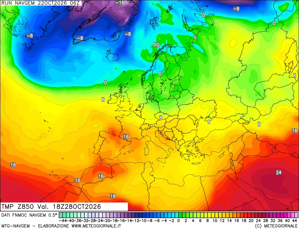 mappa Temperatura a 850 hPa