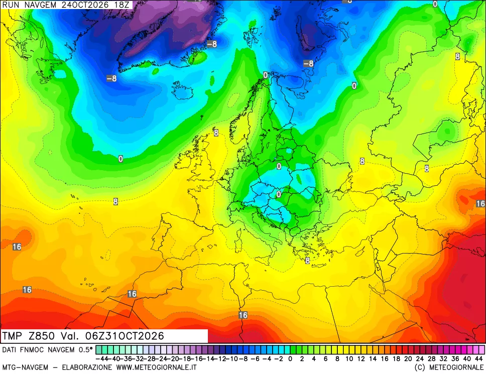mappa Temperatura a 850 hPa