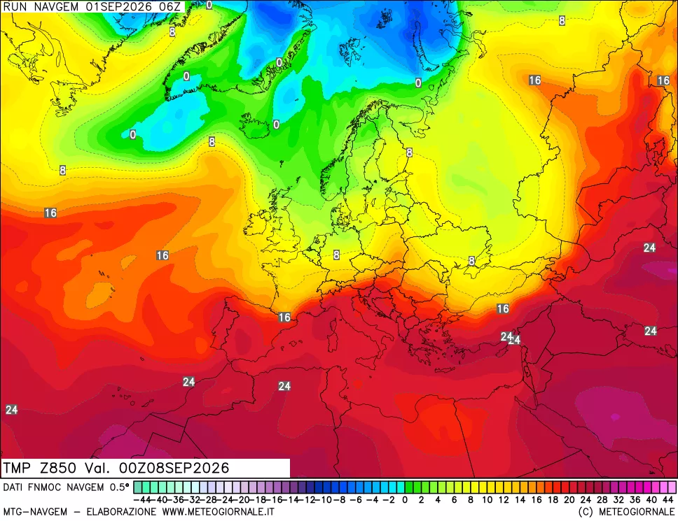 mappa Temperatura a 850 hPa