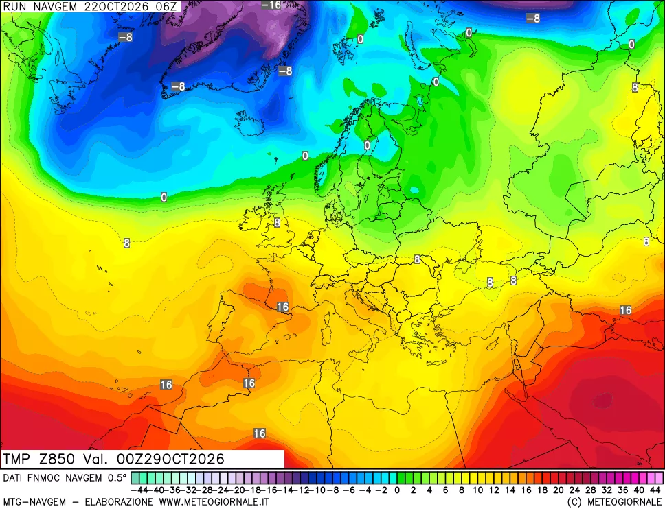 mappa Temperatura a 850 hPa