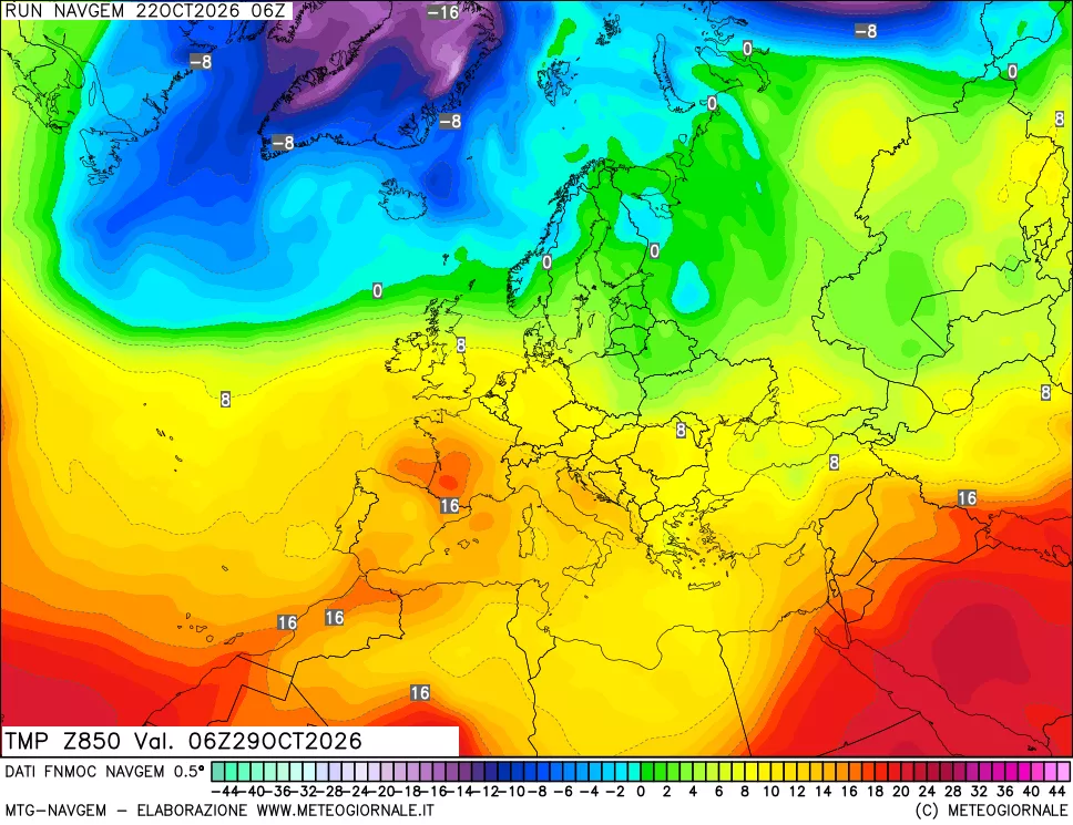 mappa Temperatura a 850 hPa