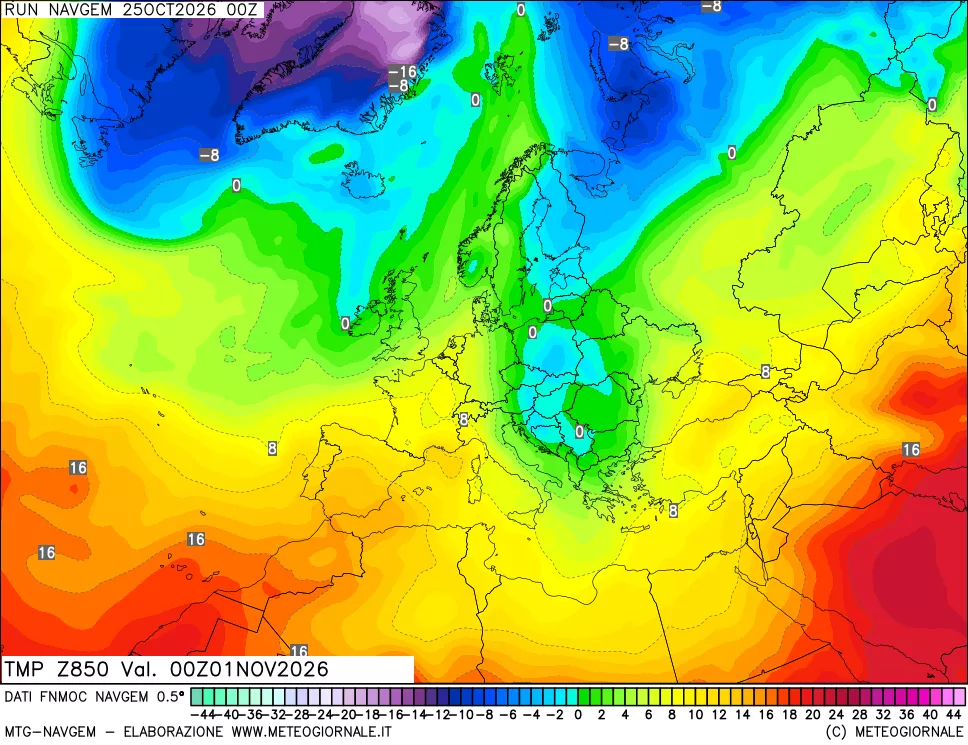 mappa Temperatura a 850 hPa