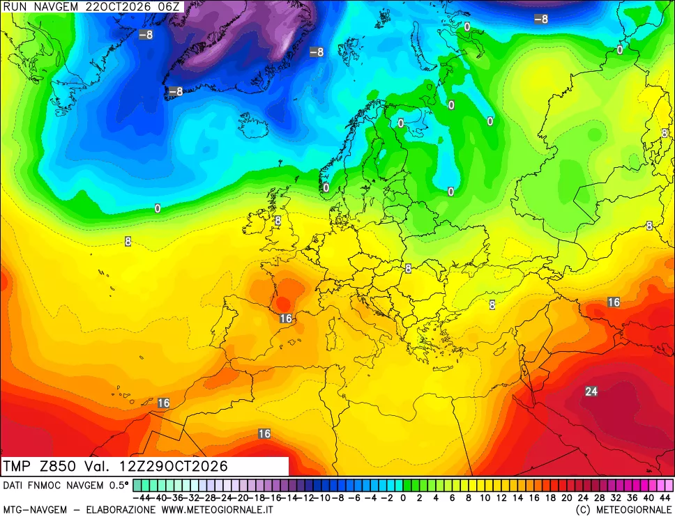 mappa Temperatura a 850 hPa