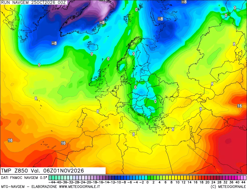 mappa Temperatura a 850 hPa