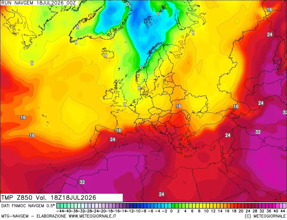 mappa Temperatura a 850 hPa