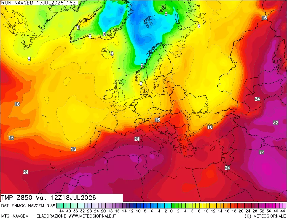 mappa Temperatura a 850 hPa