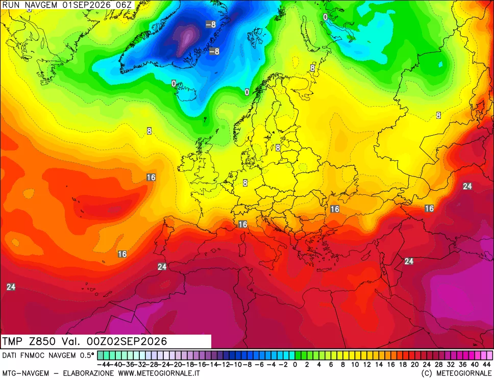 mappa Temperatura a 850 hPa