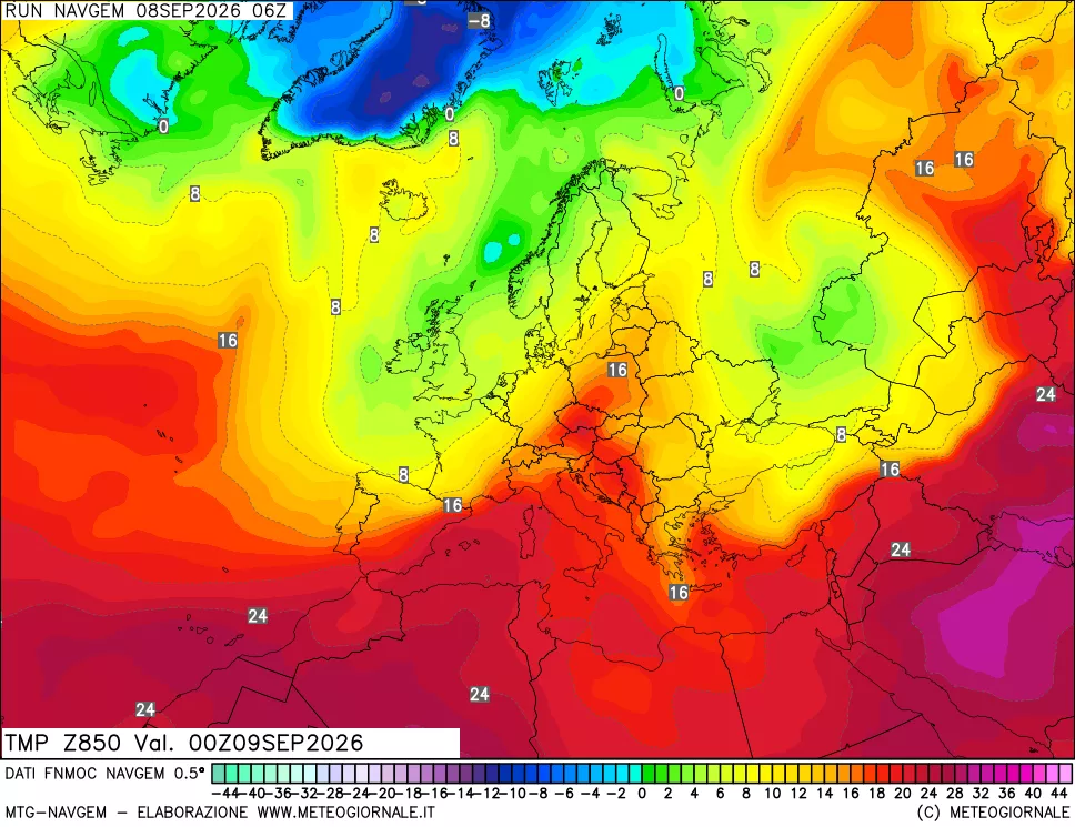 mappa Temperatura a 850 hPa