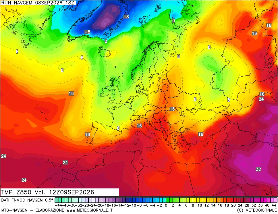 mappa Temperatura a 850 hPa