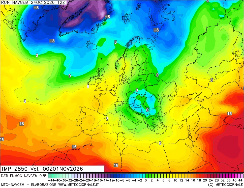 mappa Temperatura a 850 hPa