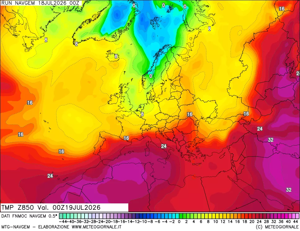 mappa Temperatura a 850 hPa
