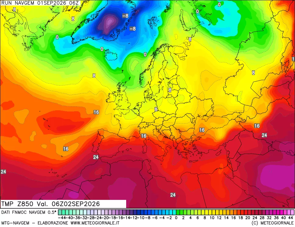 mappa Temperatura a 850 hPa