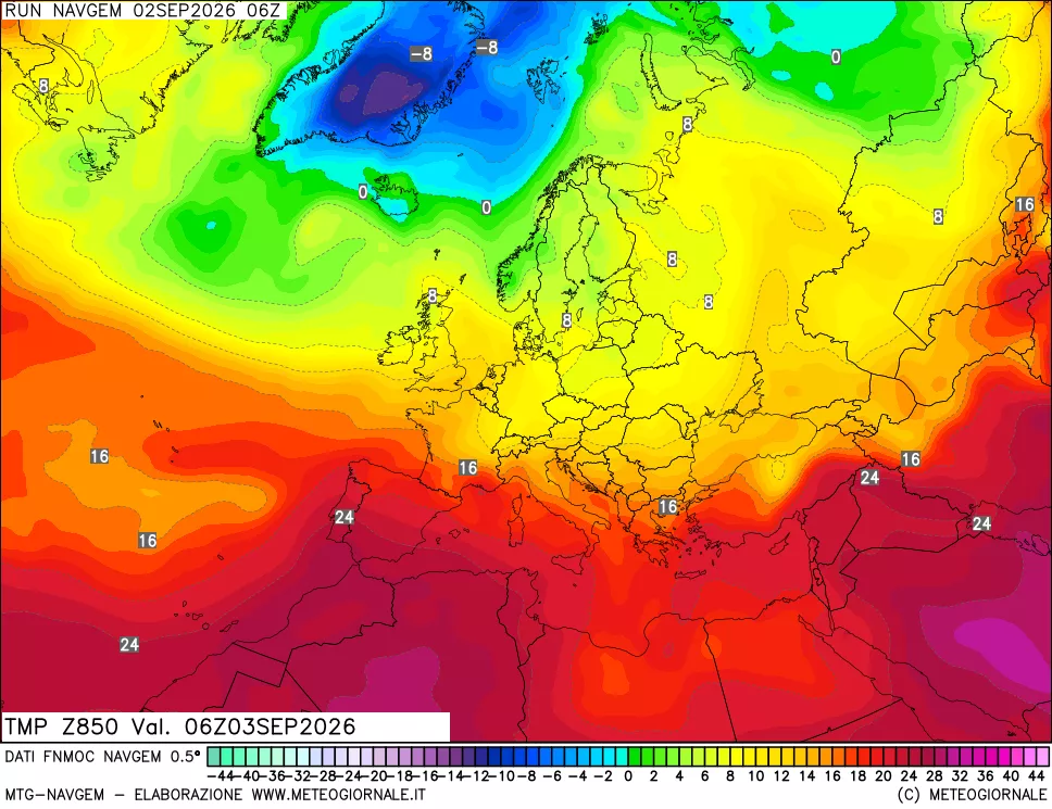 mappa Temperatura a 850 hPa
