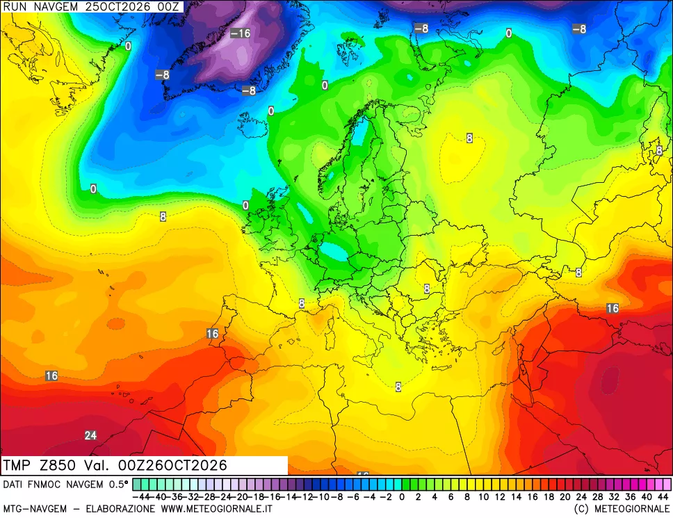 mappa Temperatura a 850 hPa