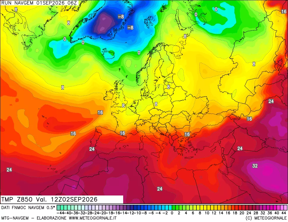 mappa Temperatura a 850 hPa