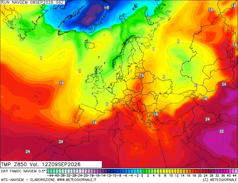 mappa Temperatura a 850 hPa