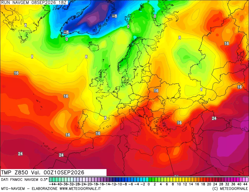 mappa Temperatura a 850 hPa