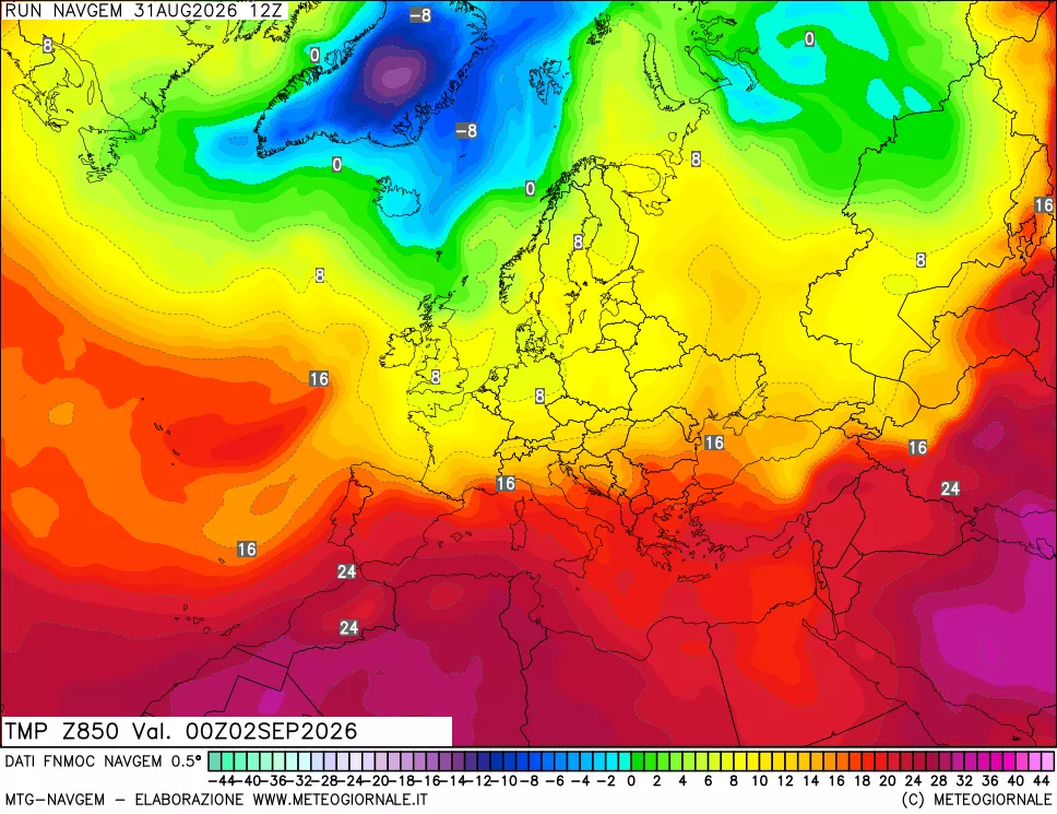 mappa Temperatura a 850 hPa