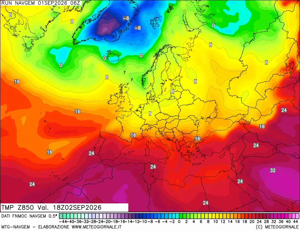 mappa Temperatura a 850 hPa