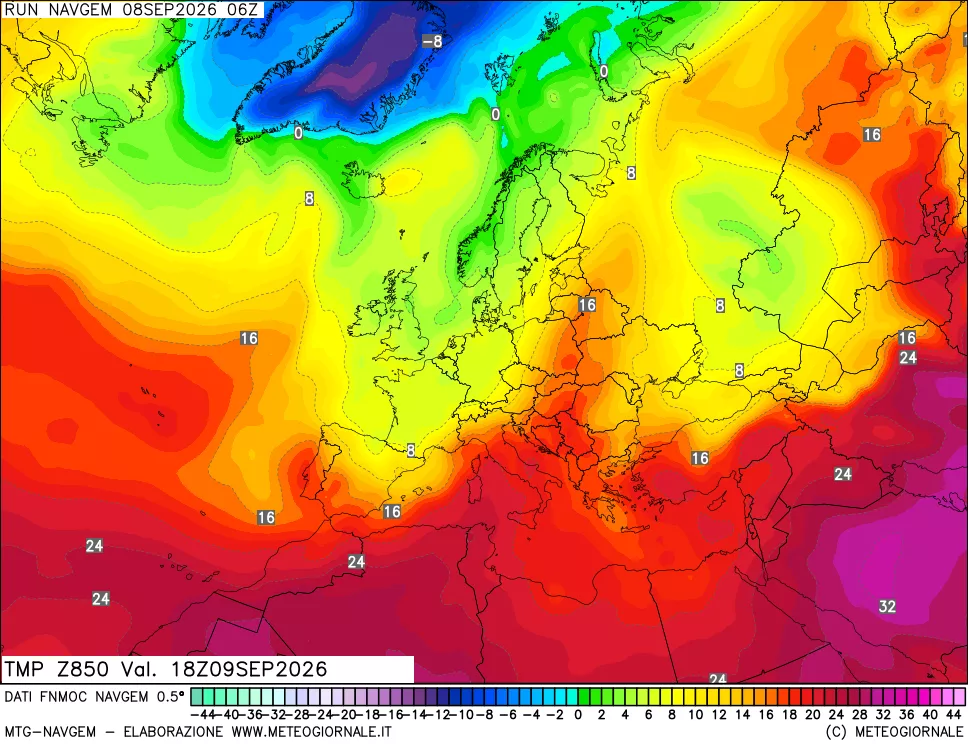 mappa Temperatura a 850 hPa