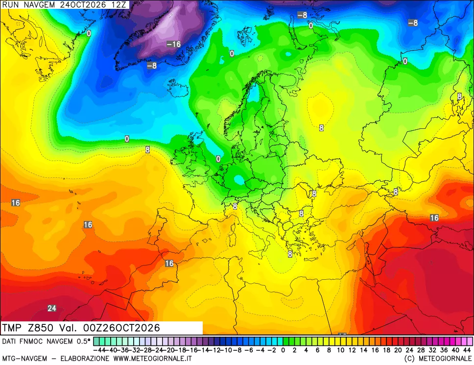 mappa Temperatura a 850 hPa