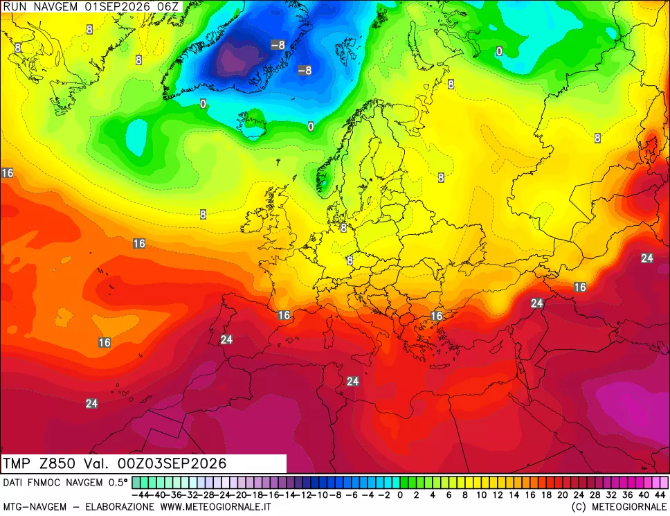 mappa Temperatura a 850 hPa