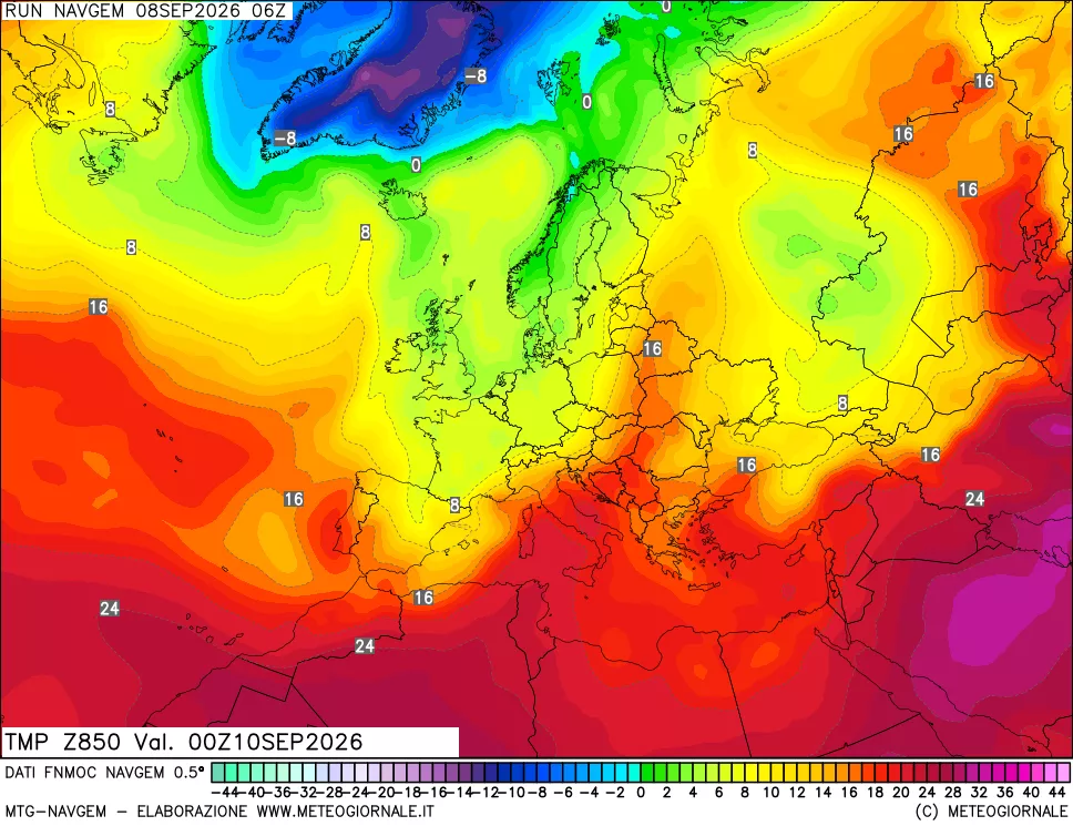 mappa Temperatura a 850 hPa