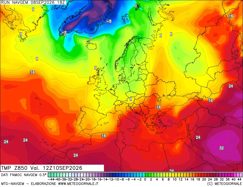 mappa Temperatura a 850 hPa