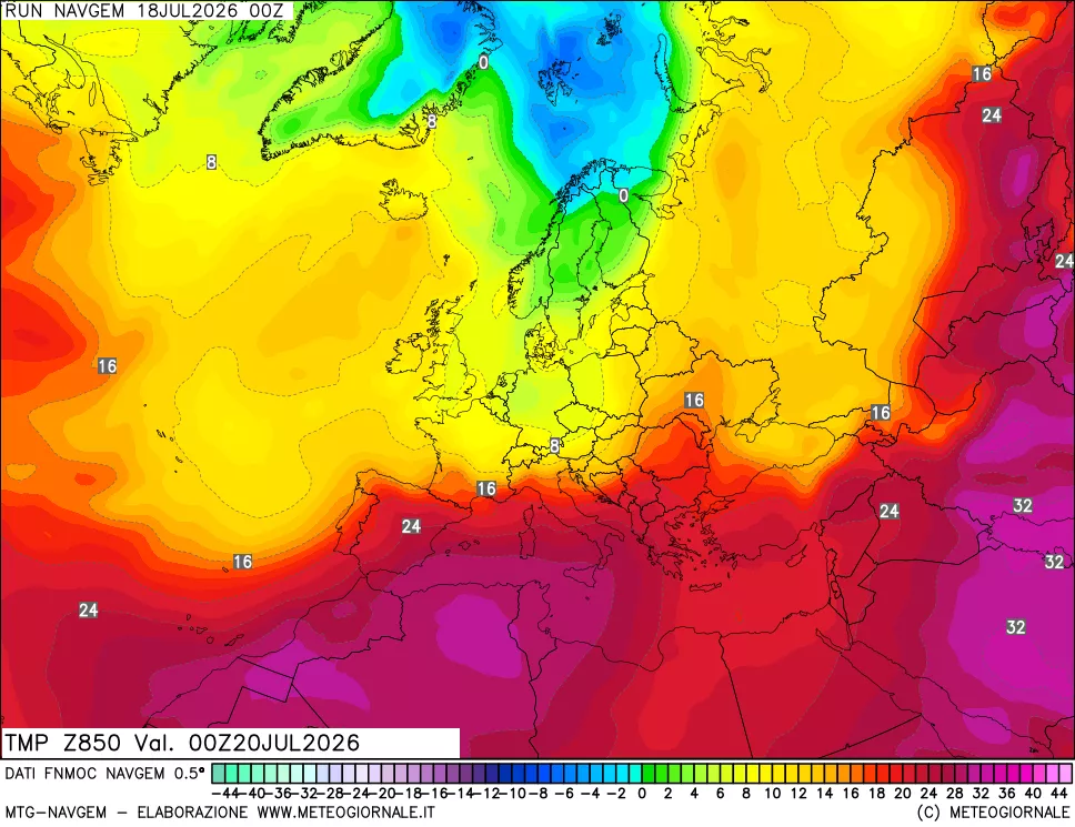 mappa Temperatura a 850 hPa