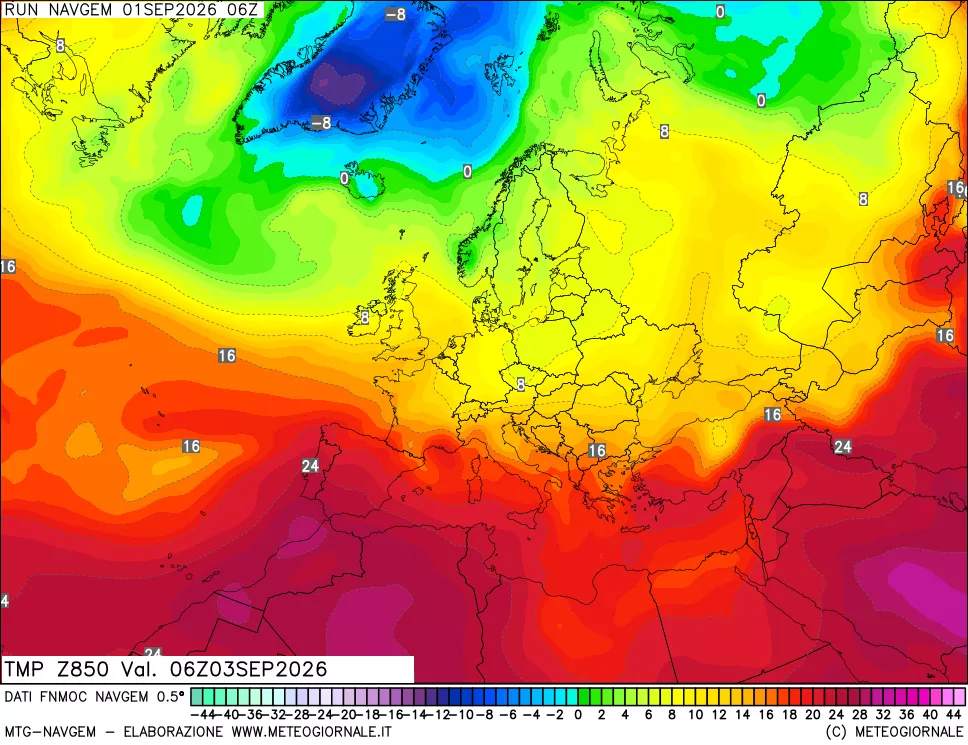 mappa Temperatura a 850 hPa