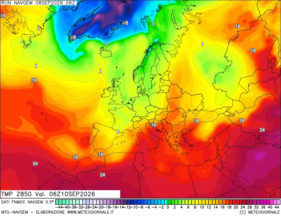mappa Temperatura a 850 hPa